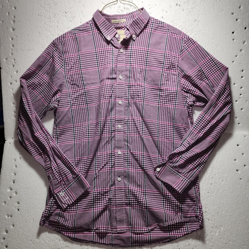 G H Bass & Co Shirt Mens Large Blue White Pink Black Monogram Button Down